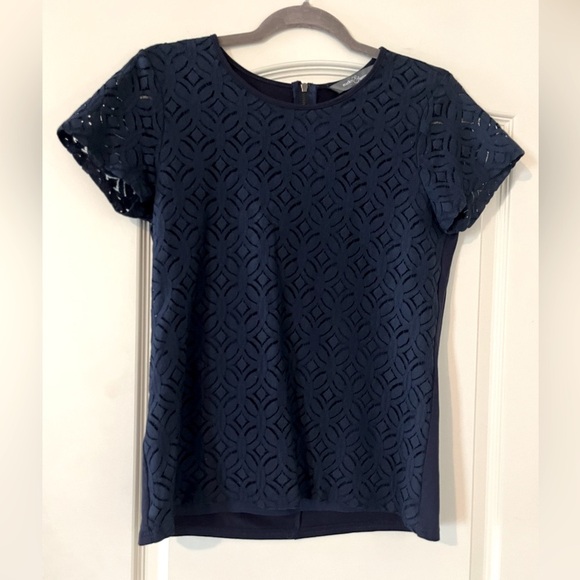 Market & Spruce Tops - Market & Spruce Rich Navy Blouse, Sheer Short Sleeve Women’s Size Small